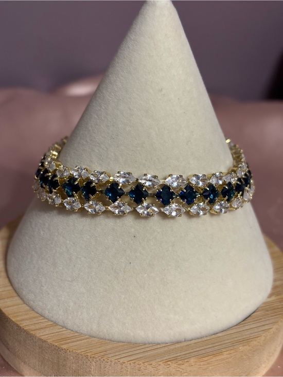 Jewelry - Gold Bracelet with Dark Blue and Clear Stones